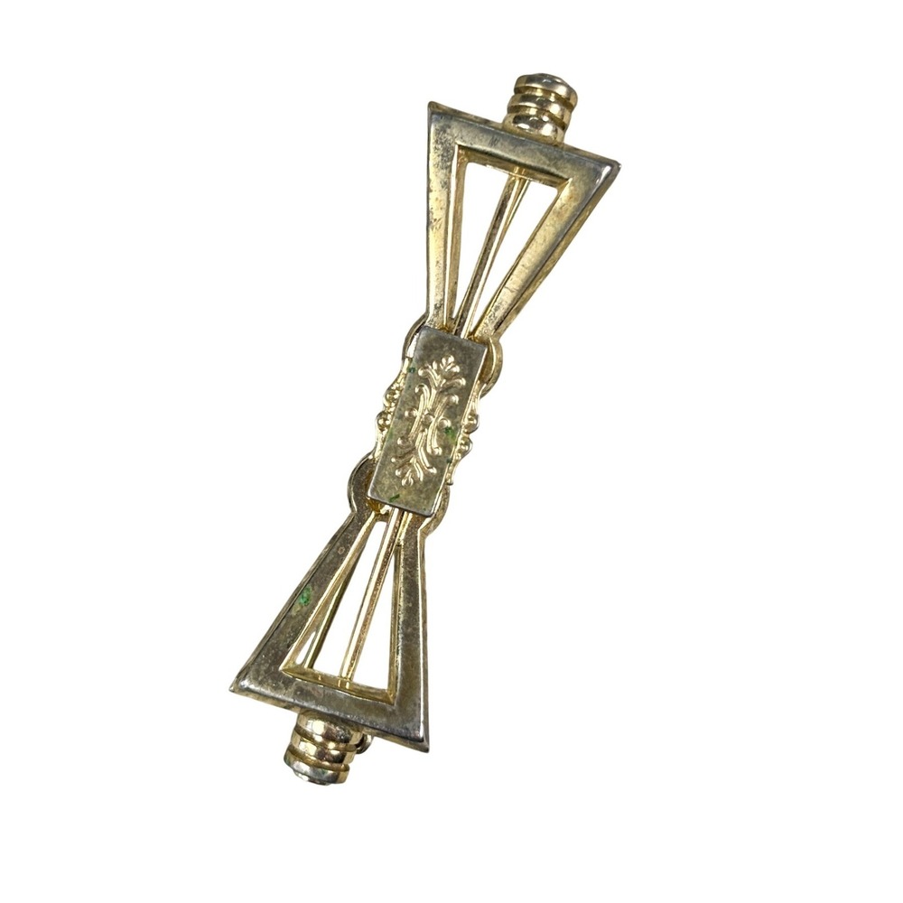 1920s Sculptural Gold Art Deco Bar Brooch Pin Geometric Engraved G 486